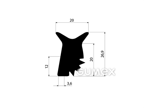 Geformtes Gummiprofil, 26,9x20mm, 70°ShA, EPDM, -40°C/+100°C, schwarz, 